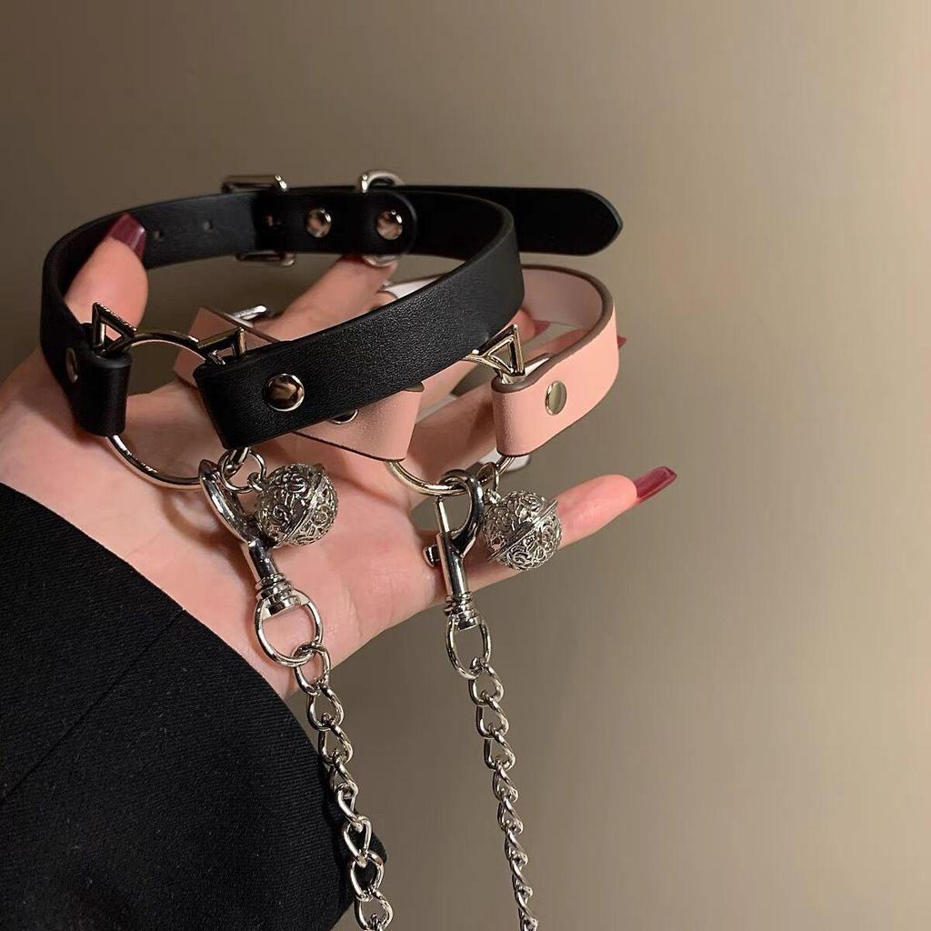 Leather Cat Bell Choker Necklace for Women