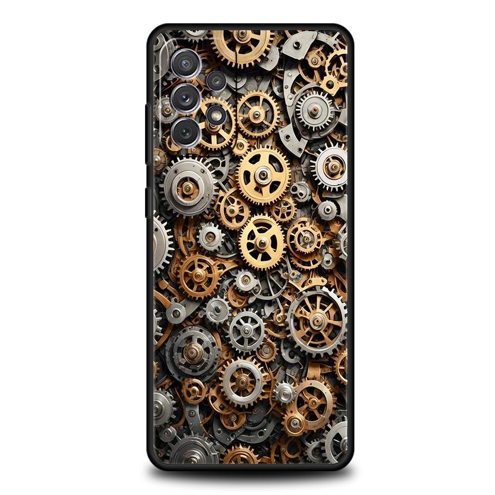 Mechanical Gear Pattern Phone Case for Samsung Galaxy A55 A35 A17 A07 A15 A13 A25 A51 A71 A72 A73 A32 A52 A52S A41 5G Soft TPU