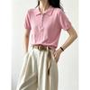 Summer Semi-zipper Design Knitted Sweater Women's French Lapel Chic Short-sleeved Bottoming Shirt Short Top