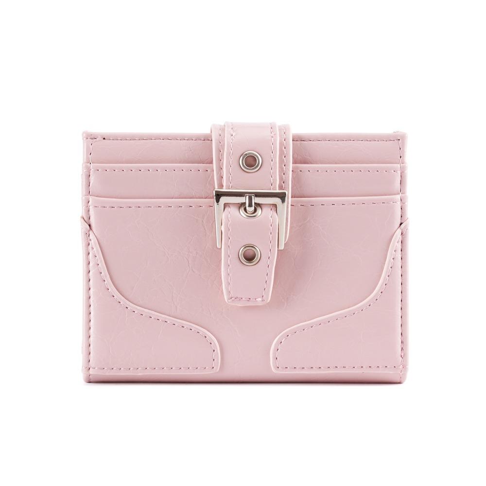 Women Silver Leather Card Holder Ultra-Thin Mini Buckle Coin Purse Portable Wallet Cute Bank Credit Id Bag Multi-Card Slot