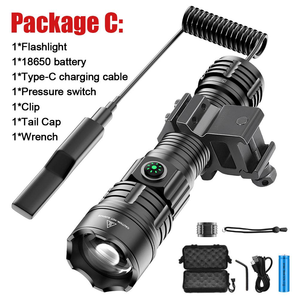 30W 2000lm Professional LED White Flashlight for Hunting Tactical Zoomable 3 Modes Night Scout Lights Set With Rifle Scope Mount