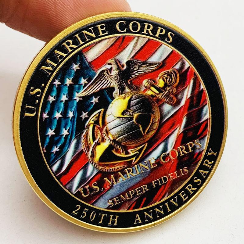 US Marine Corps, 25th Anniversary, Gold Plated, Color Printed, Commemorative Badge, Coin, Commemorative Coin, Christmas gift, Stocking stuffers