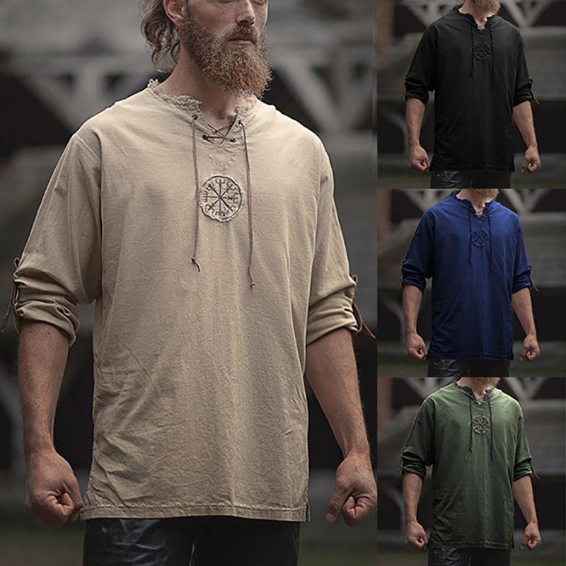 Medieval Men's Tops Vintage Ancient Viking Long Sleeve Retro Cosplay T-shirt For All Occasions