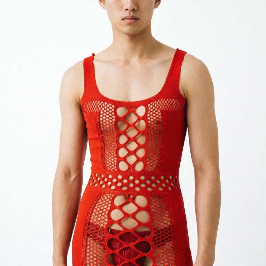 Summer Male Sexy Lingerie Men'S Hollow Out Fishnet Tops Black Blue Red White Color Young Man Underwear Lencería Hombre