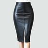 Women's Spring Bodycon PU Leather Skirt Fitted Elegant Solid Color Split Skirt