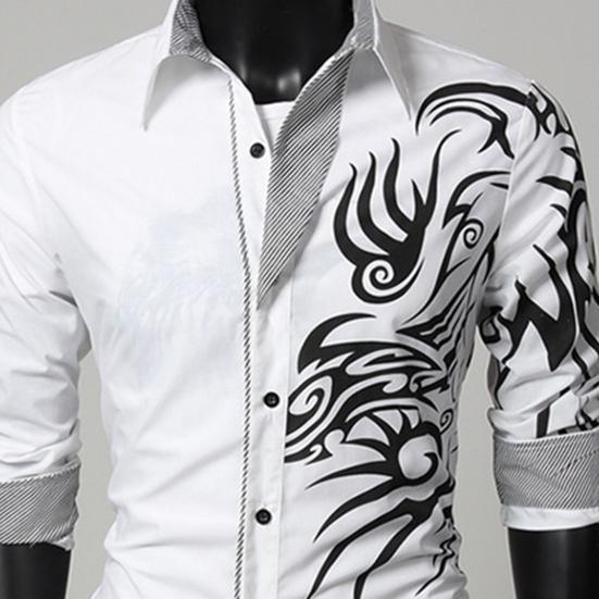 Single-breasted Chinese Style Shirt Turn-down Collar Long Sleeve Men Autumn Top for Daily Wear