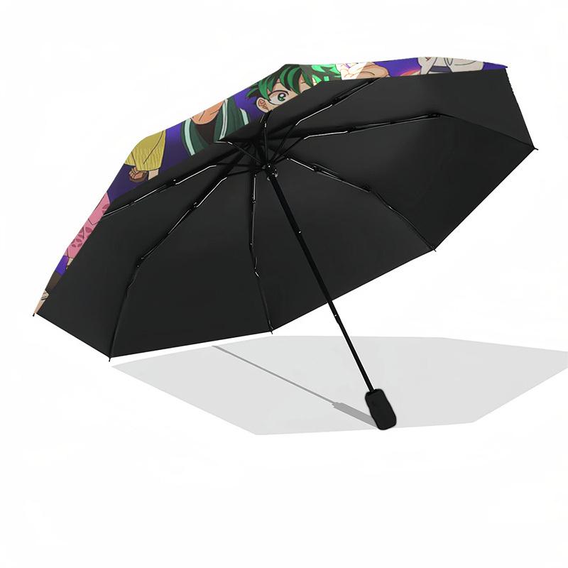 1pc My Hero Academia Outdoor Umbrella - Automatic Opening/Closing, Portable 3-Fold Design with Katsuki Bakugo, Izuku Midoriya, Tsuyu Asui and More! Pe