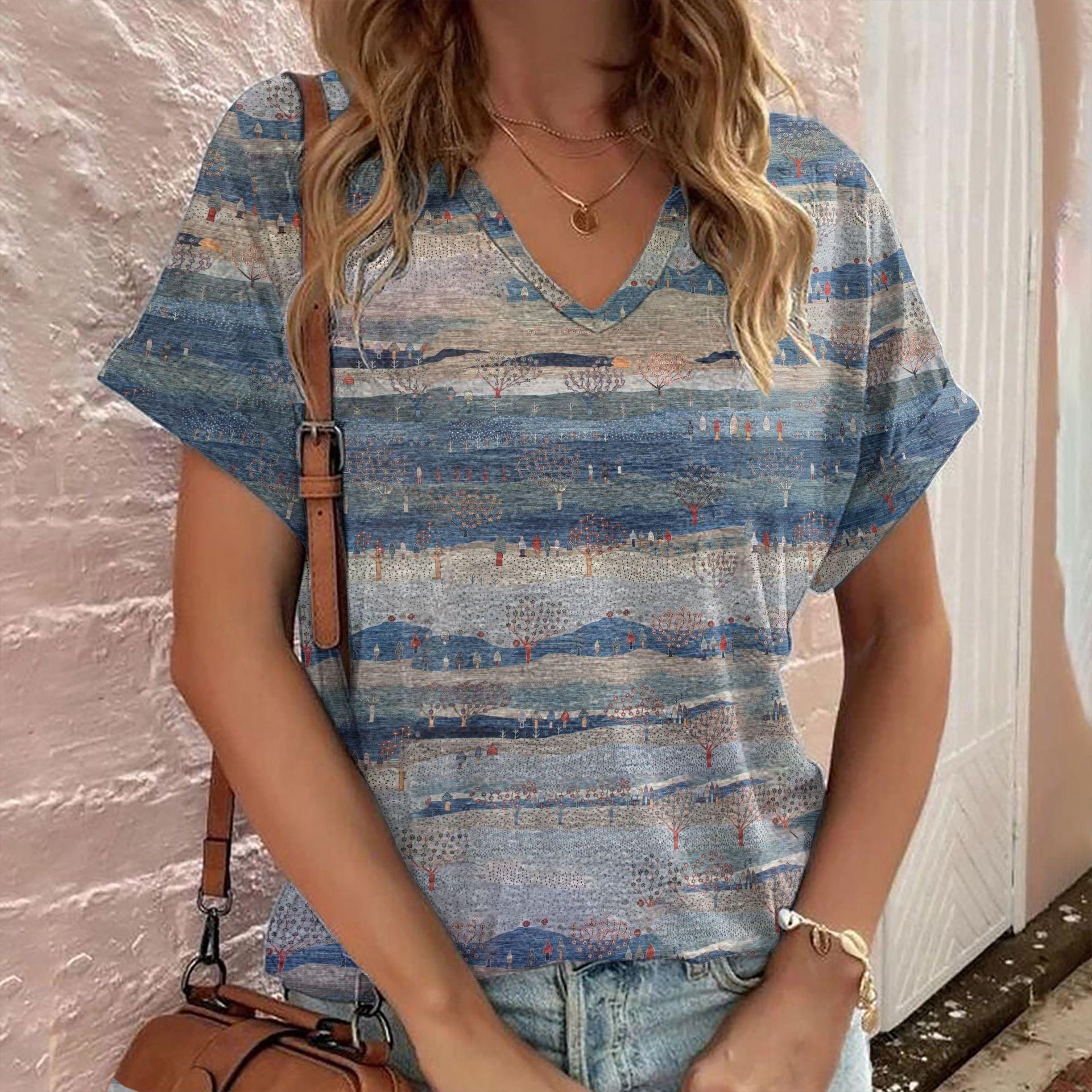 

Новая футболка с короткими рукавами, повседневная свободная футболка с 3D-принтом в стиле бохо 5XL