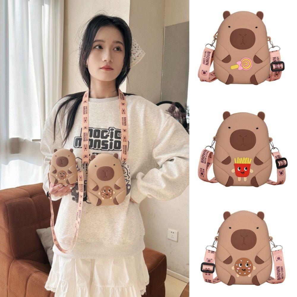 Cartoon Capybara Coin Purse Cute Small Item Bag Fashion Silicone Shoulder Bag  Girls