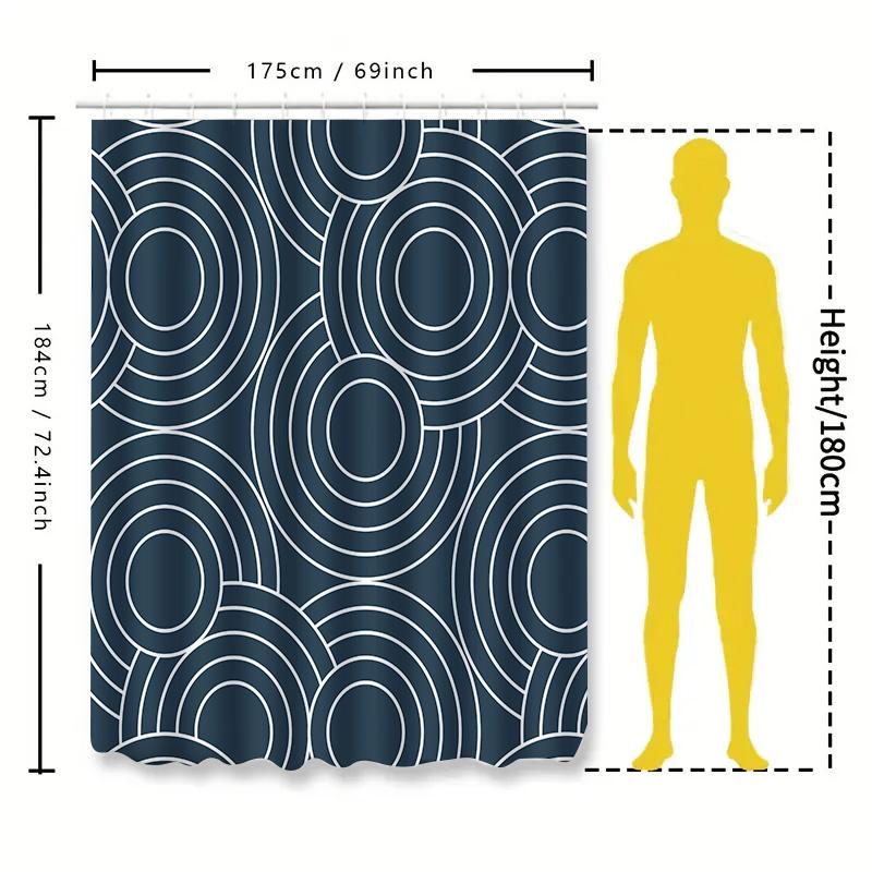 Fashionable Modern Geometric Navy Blue Shower Curtain Waterproof Mold Resistant Easy Clean Bathroom Decor Complimentary Hook