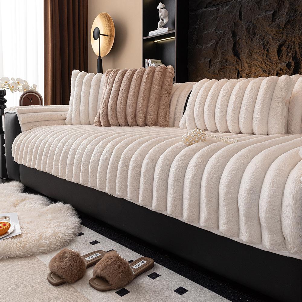 Stroking Cats Feel Camel Plush Sofa Cushion Winter Non-Slip Thickened Seat Cushion All-Inclusive Simple Modern Nordic Sofa Cover Cloth