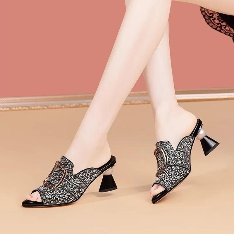 Damska moda wysokiej jakości kryształowe błyszczące perłowe buty na wysokim obcasie damskie seksowne imprezowe klubowe czółenka sapatos femininas ab593