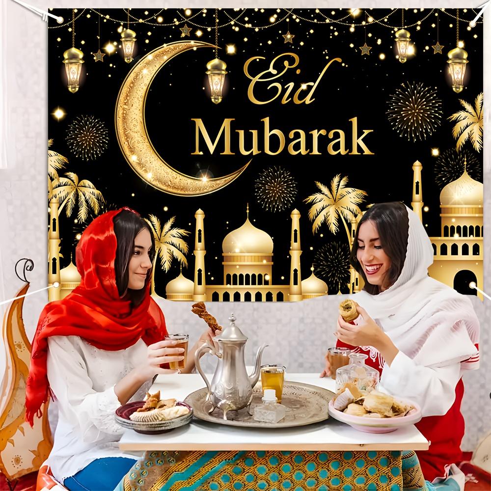 Black-Gold Eid Mubarak Tapestry Islamic Festival Wall Hanging Suitable For Home Party Living Room Outdoor Decor