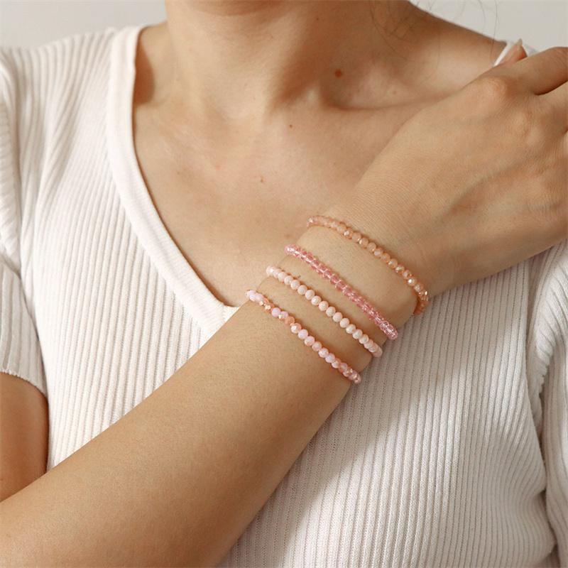 4Mm Bead Women'S Bracelet Set Multi-Strand Faceted Glass Bead Elastic Bracelet With Tag Clasp