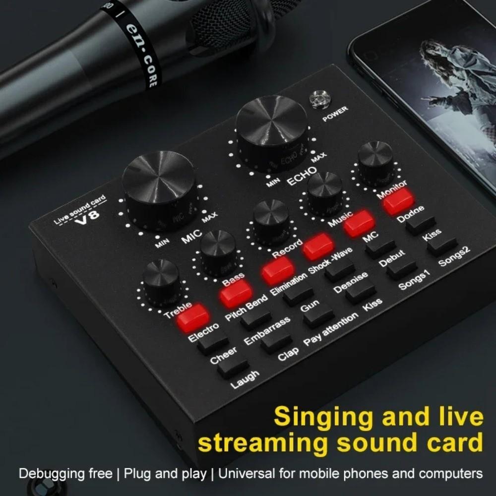 Studio Record Mic Sound Card Karaoke Recording External Sound Card V8 Sound Card  PC Computer