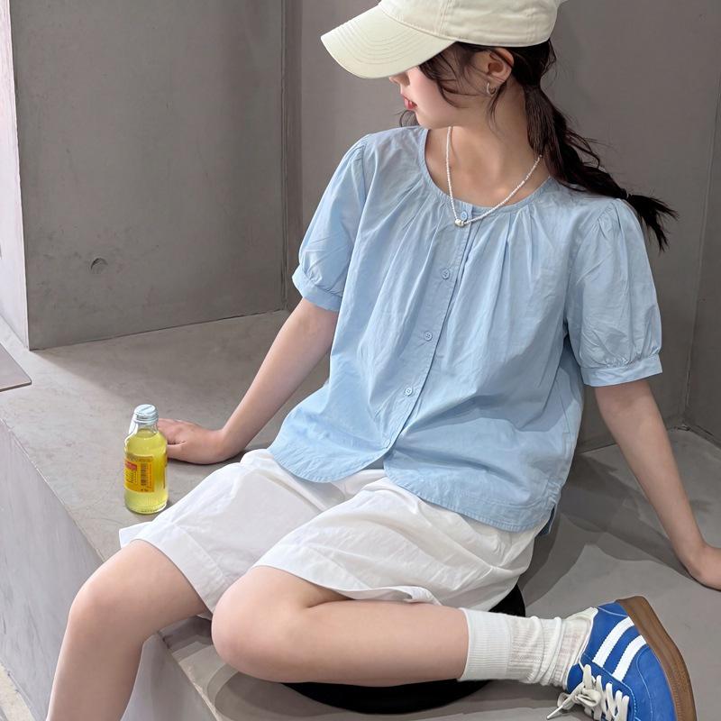 Girls' Korean Style Short-Sleeve Doll Shirt & Casual Shorts Two-Piece Summer Set