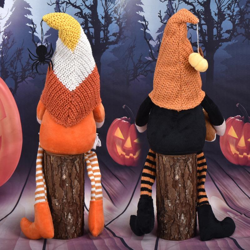 Halloween Long Legs Faceless Doll Dwarf Broom Goblin Doll Creative Ornament Sharp Trick or Treat Hat Plush Gift