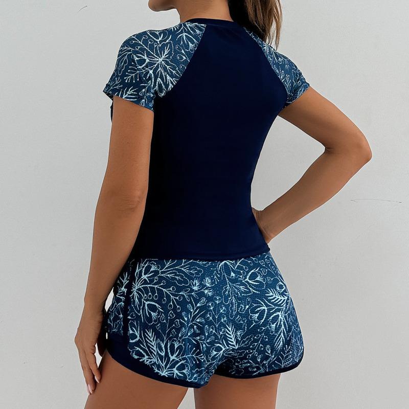Dámský Tankini Set Plavky Ženské Krátký Rukáv Plavky Sporty na Surfování Bazén Plážové Oblečení Dvoudílné Plavky S Kraťasy