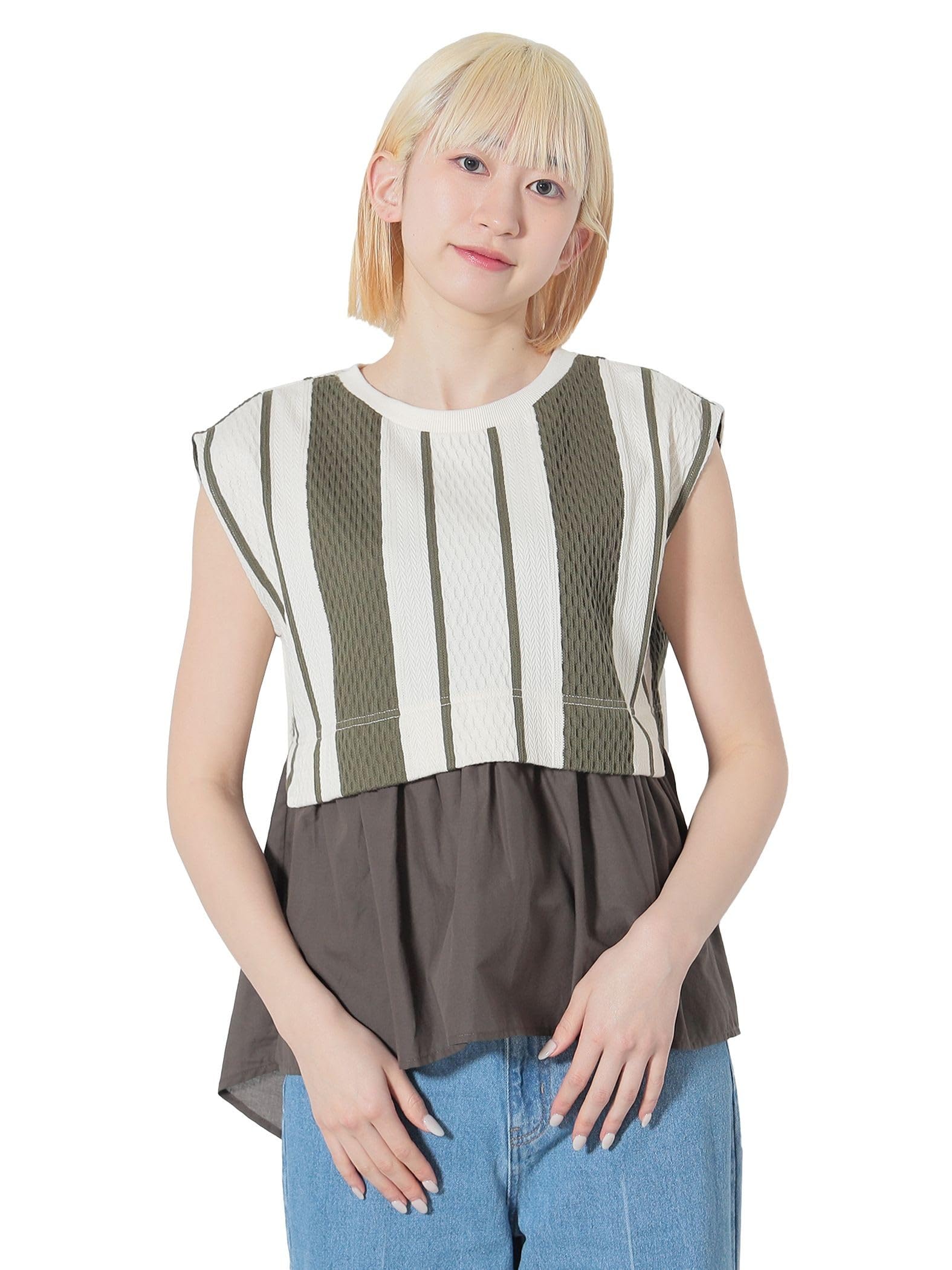 

Футболка полосатый жаккардовый стыковочный свитер OLIVE ОДИН РАЗМЕР [Beams Heart] S/S женский