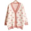 V-neck loose sweater jacket women's loose large size love gentle contrasting knitted top