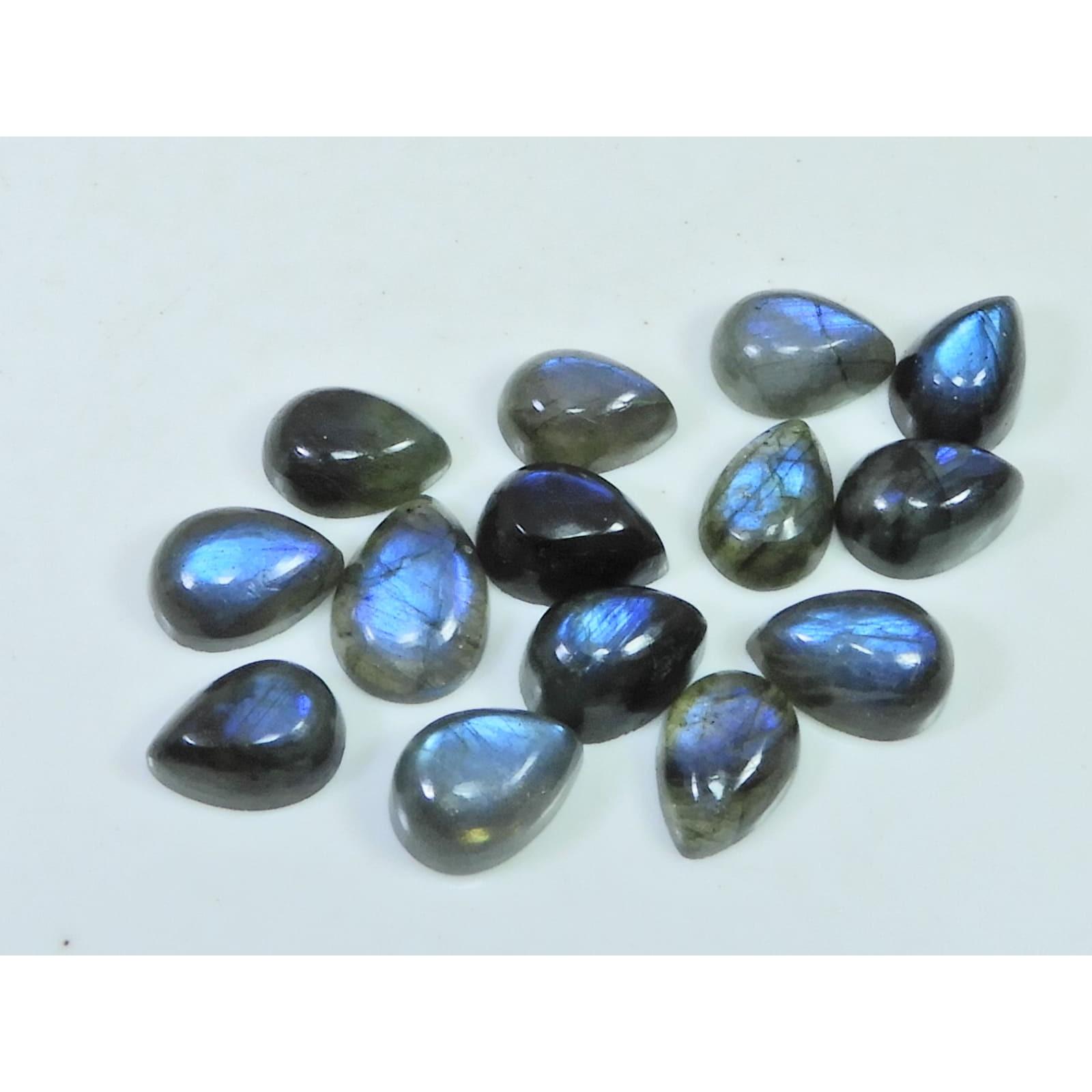 08X11MM Natural Labradorite Blue Fire Pear Cabochon Loose Gemstone 14Pcs Lot C-1103