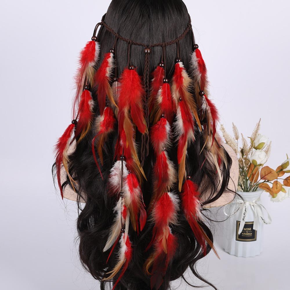 Quasten Boho Stil Kopfschmuck Verstellbar Regenbogen Indisches Stirnband Retro Feder Stirnband Maskerade
