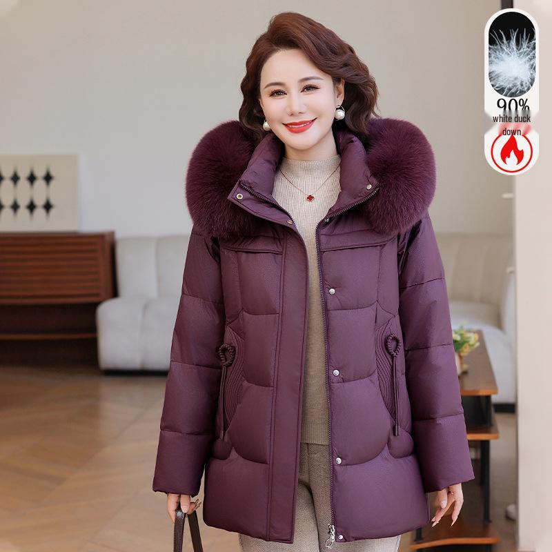 

Mom s Stylish Winter Down Jacket - Women s Midlife & Senior Hooded Warm White Duck Down Coat XL (80-95 jin)