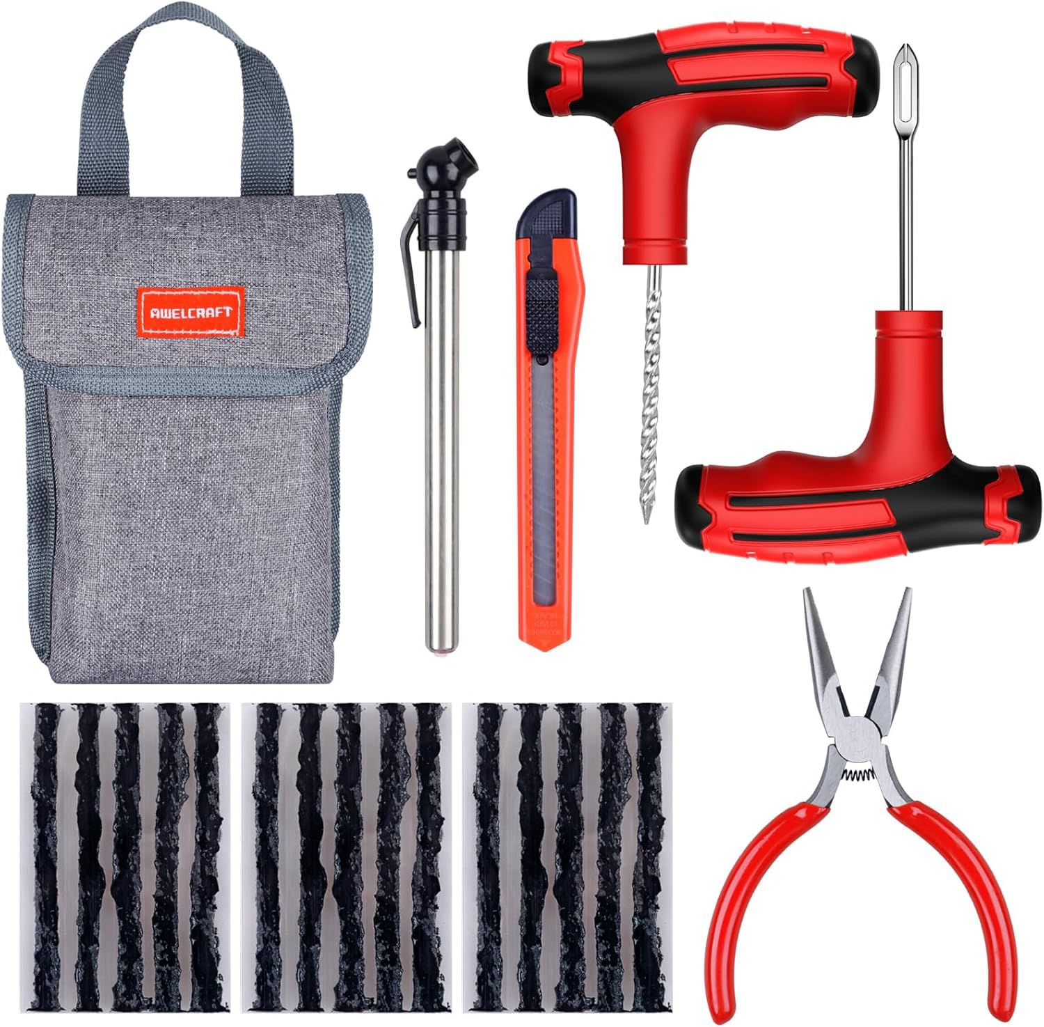 

AWELCRAFT Puncture Repair Kit, Car Tire Repair Tool for Motorcycles, Passenger Cars, Tubeless Tires,