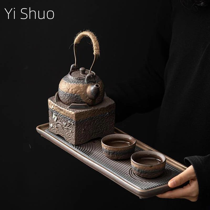 Japanese Style Warm Tea Mini Set Chinese Kung Fu Tea Set One Pot Two Cups Stoneware Teacup Teapot and Saucer Ceramic Tea Set