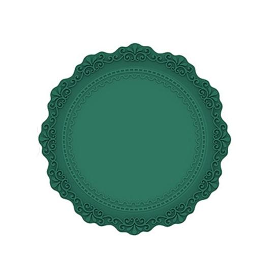 4 Inch Silicone Placemat for Dining Table Vintage Embossed Decorative Round Table Mat зелёный