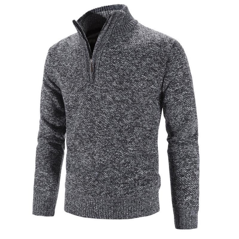 Men S Plus Size Fleece Half Zip High Neck Pullover Long Sleeve Knit Sweater