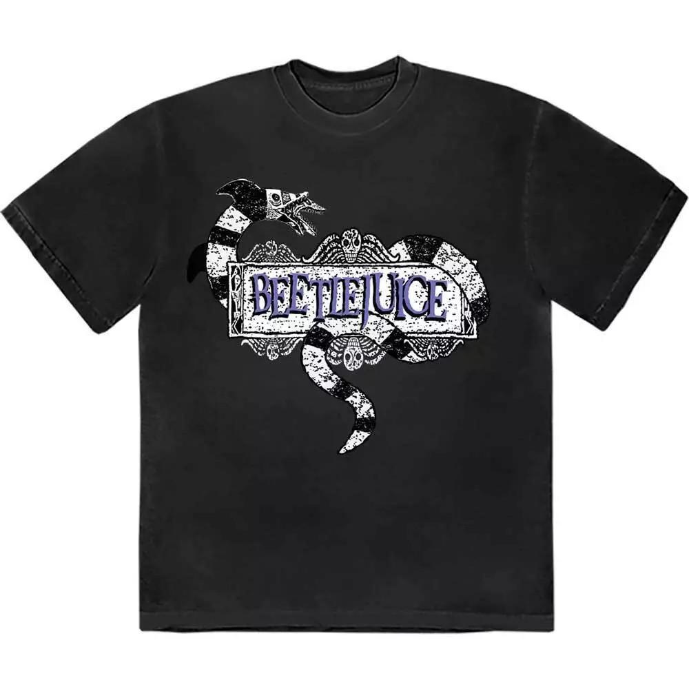 Warner Bros Beetlejuice Snake Badge T-Shirt Black New S