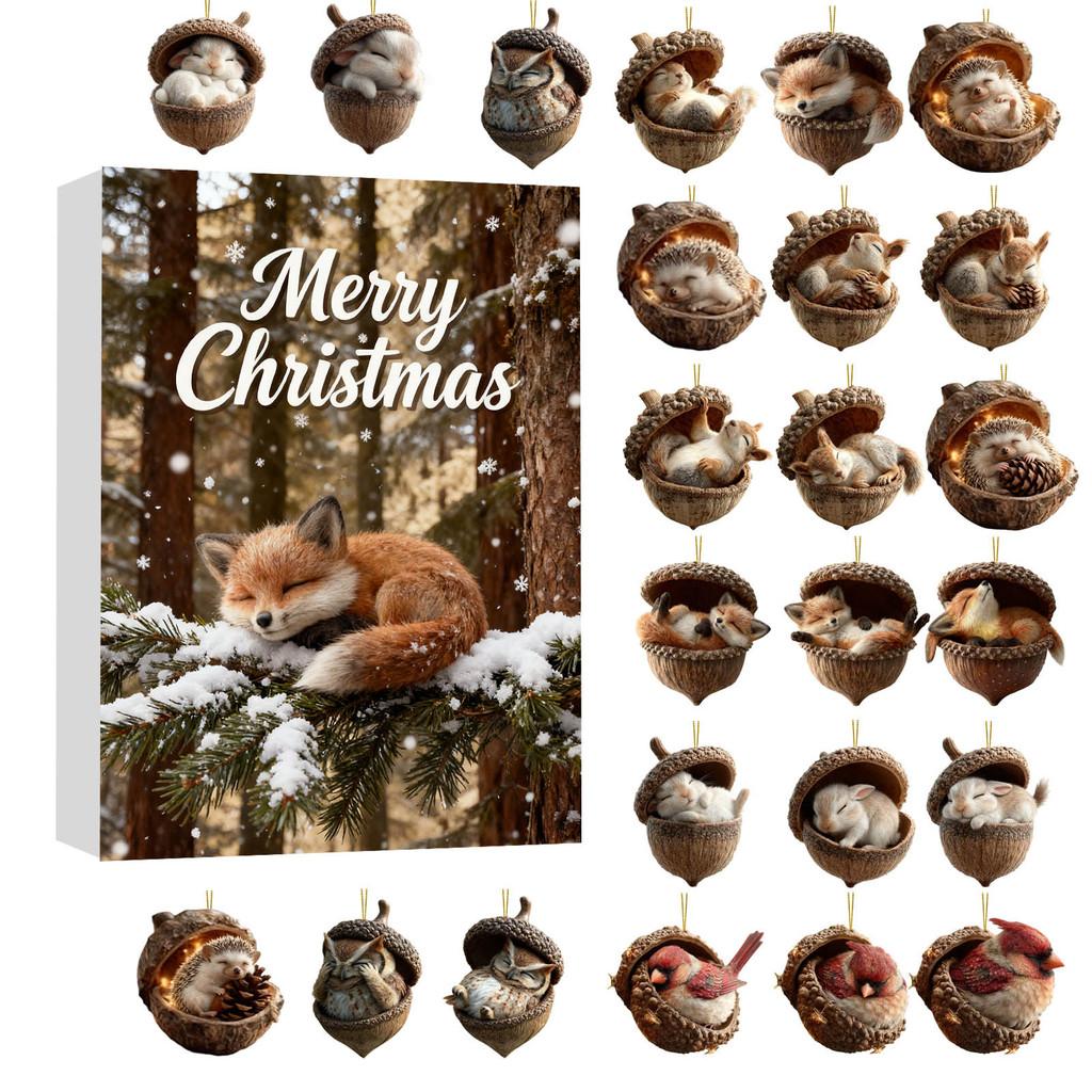 Weihnachts-Tier-Adventskalender Acryl-Hängeornament Geschenk für Kinder und Freunde