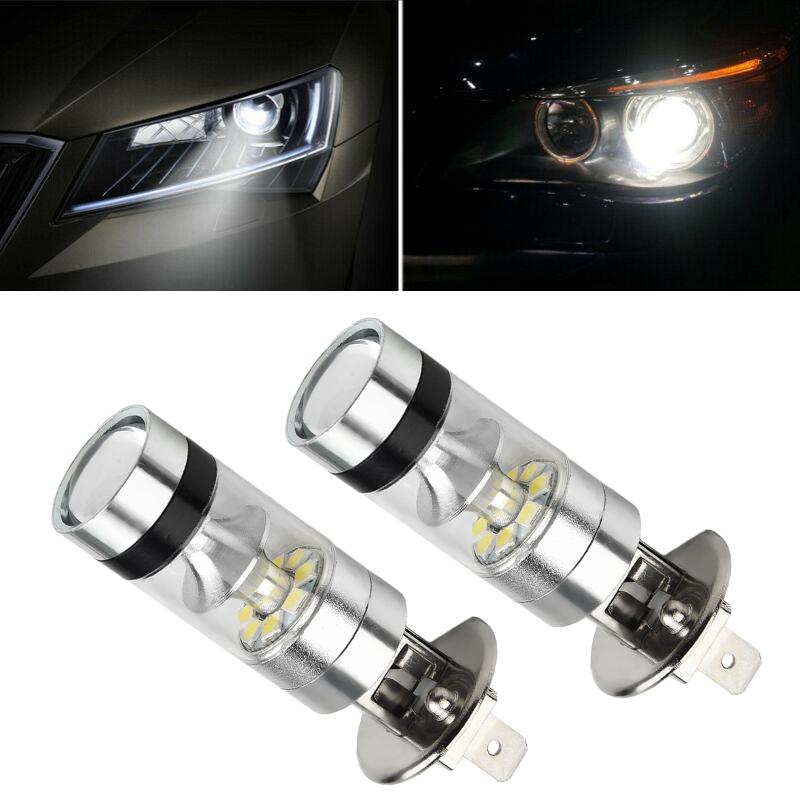 2pcs H1 100W LED Headlights Bulb Super Bright White 12-24V 20-SMD- Projector Fog Driving DRL- Light Bulb 6000K Car Accessories
