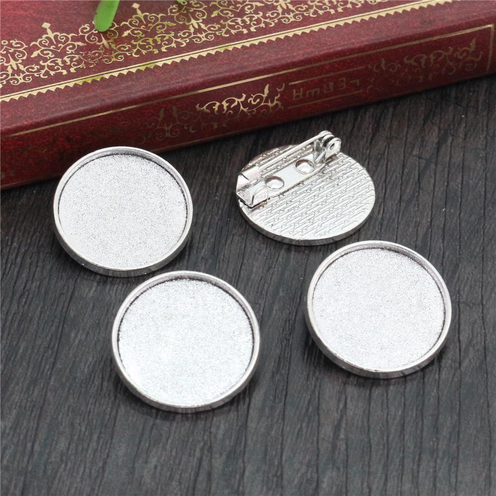 

5pcs 20mm Inner Size Antique Silver Plated And Antique Bronze Colors Plated Brooch Pin Multi Styles Cabochon Base Setting