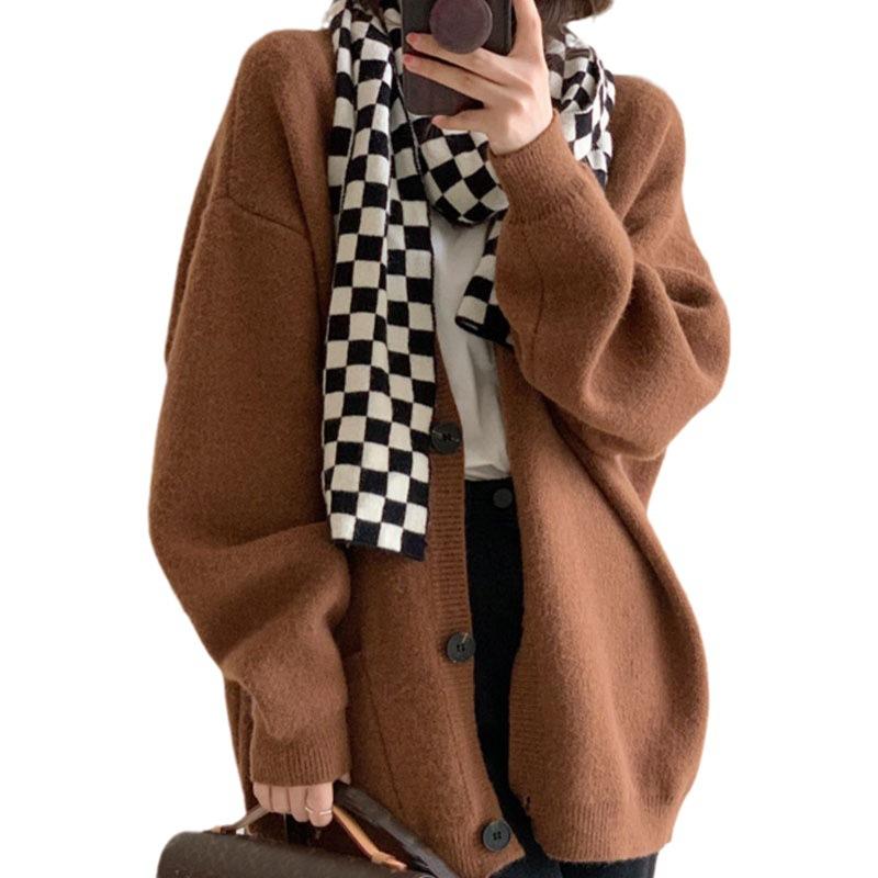 Lazy Wind Gray Knitted Cardigan Women's Fall Loose Sweater Jacket In The Middle of The Long Paragraph Tops Comfortable Versatile and Fashionable