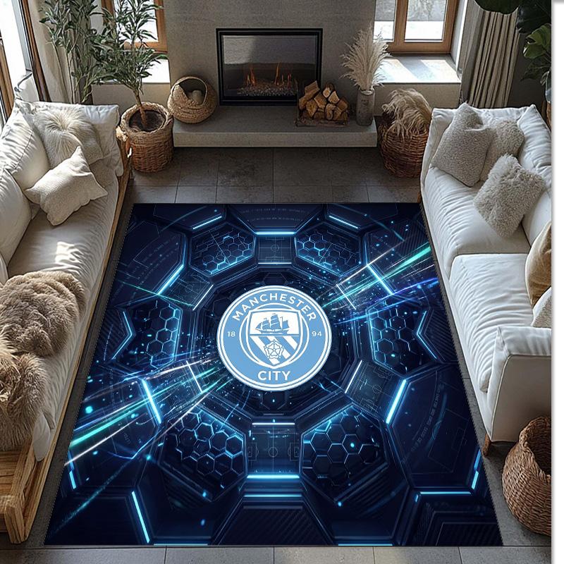 Manchester City Printed Flannel Area Rug Non Slip Soft Polyester Floor Carpet Indoor Decor Mat for Bedroom Living Room Sofa