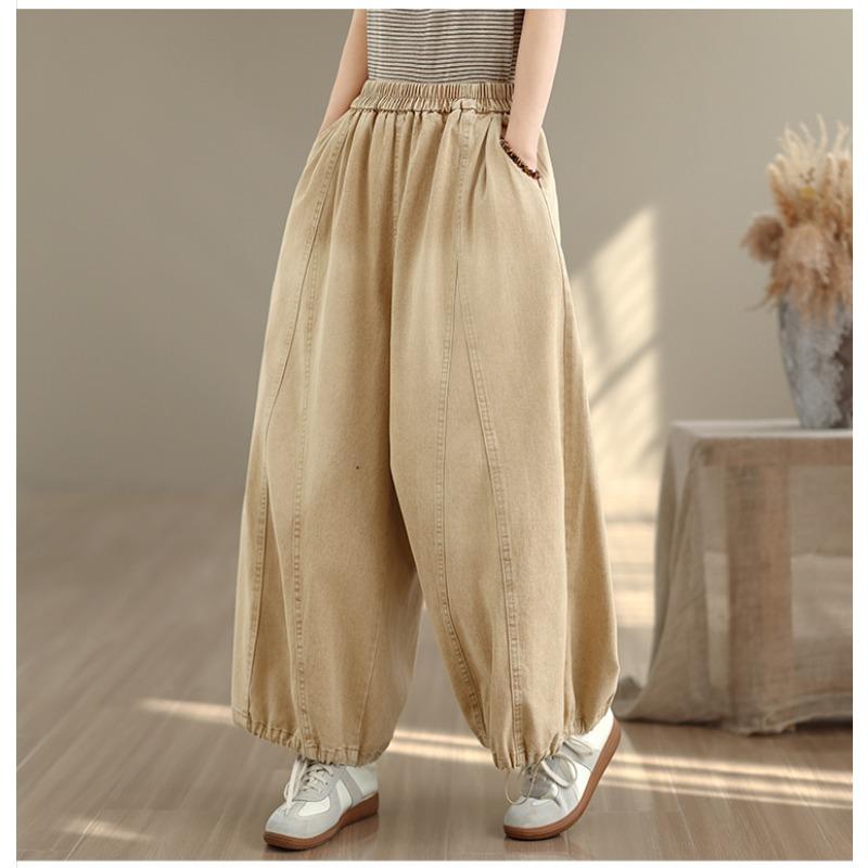 DIMANAF 2026 Summer New Plus Size Women Jeans Elastic Waist Long Pants Loose Casual Denim Cotton Trousers Vintaged