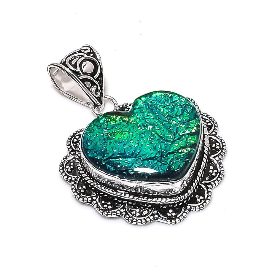 Natural Green Triplet Opal Gemstone 925 Sterling Silver Pendant 1.85  ETC-14023
