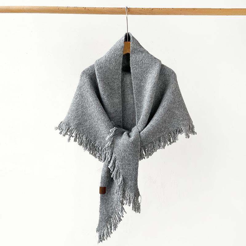 Solid color shawl containing wool thickened wool knitted scarf women's winter high-end warm and cold scarf