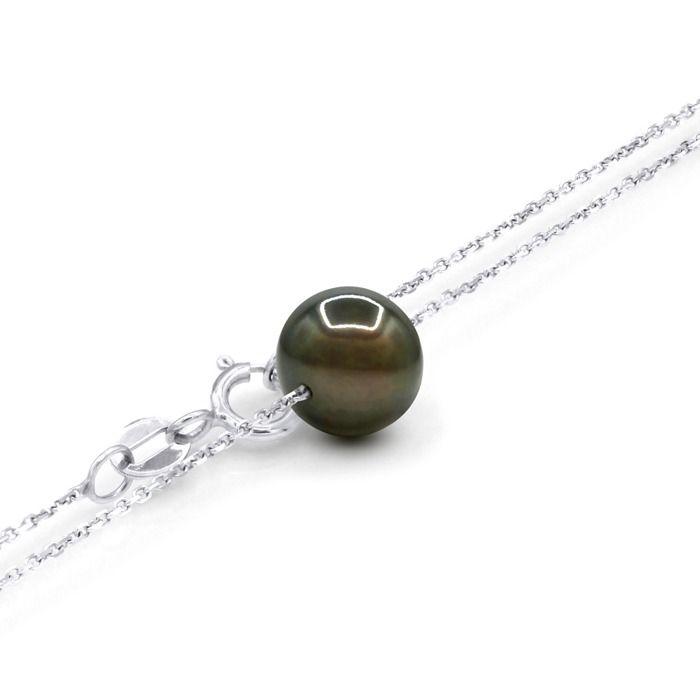 Collier - PEARLS &amp; COLORS - Perle de Tahiti 7-8 mm Ronde - Argent 925 - Perle noire - Long. 42 cm