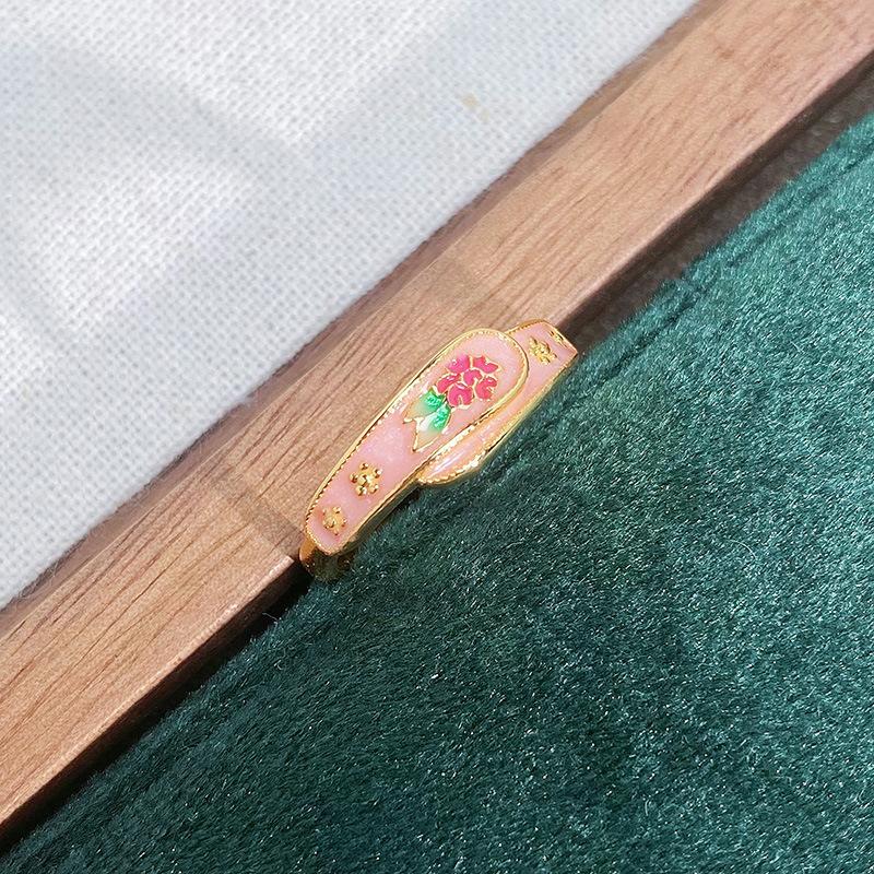 Medieval Personality Retro Dream Pink Butterfly Enamel Drip Open Ring Exquisite Light Luxury Pattern Ring