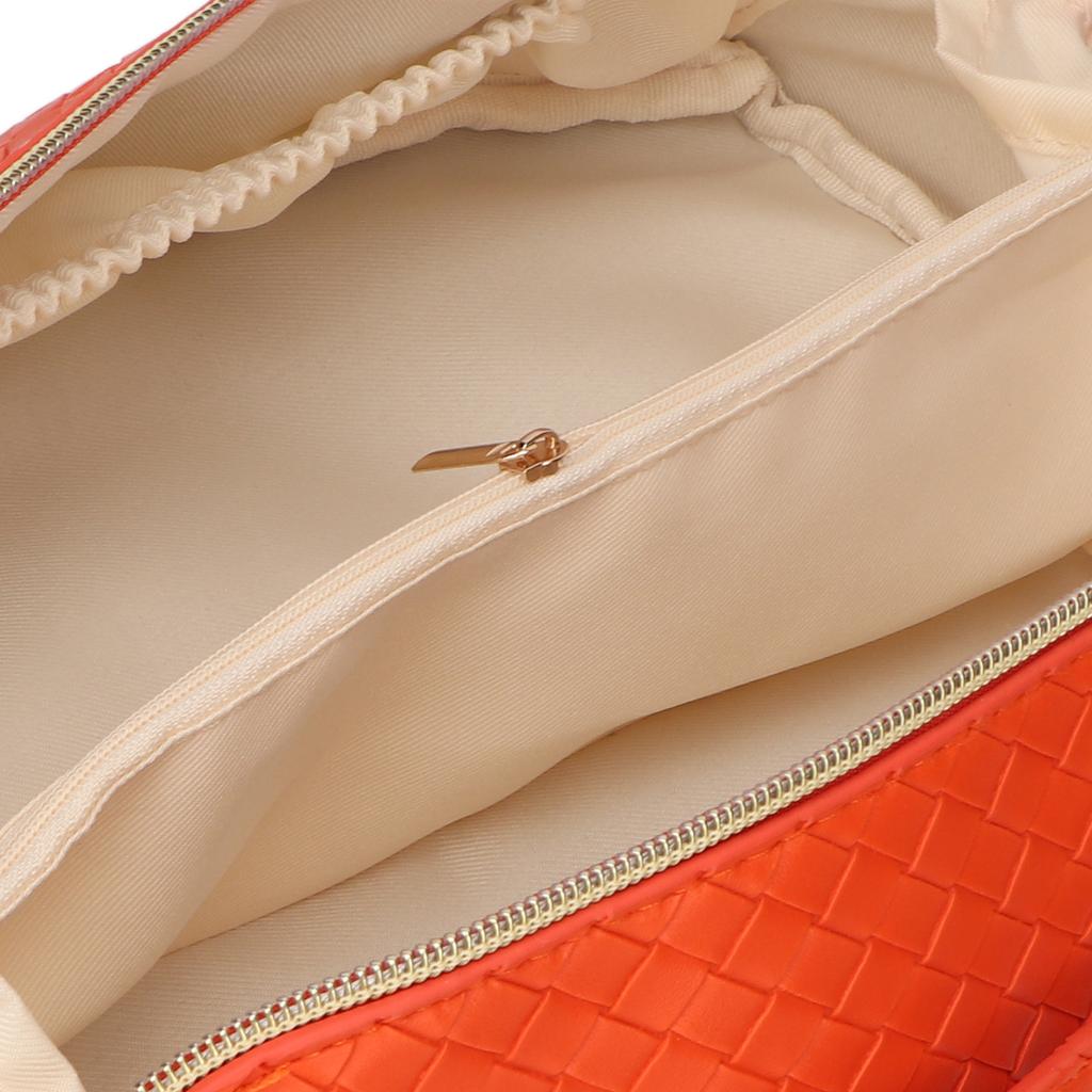 Make-up Reisetasche PU-Leder Große Kapazität Kariert Multifunktion Wasserdichte Kosmetiktasche Orange
