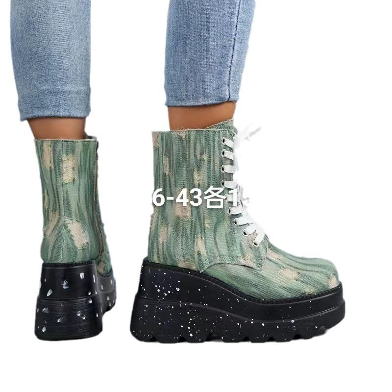 European Station Martin Boots Women's Spring New Canvas Platform Short Boots Low Boots Women's Large Size Women's Boots