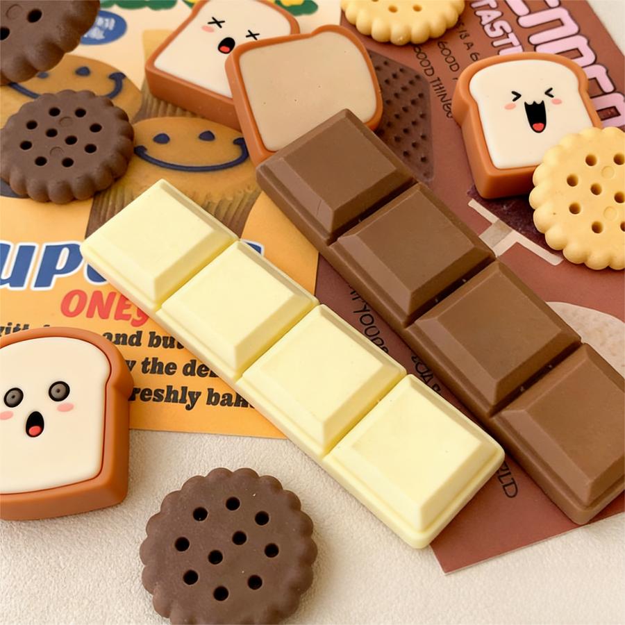 Cute snack-themed eraser set, creative erasers.