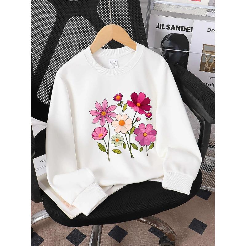 European sizes Kids' Round-Neck Hoodie | Floral Pattern with Pink and White, , Sportswear and Casual Wear, Soft and Comfortable, Playful Design