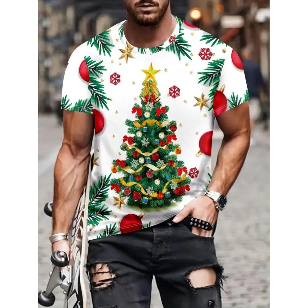 2026 Christmas Santa Claus 3D Print T Shirt for Men Casual Short Sleeve