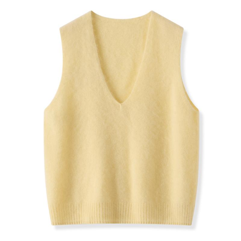 Jesień/Zima 2025 Damska dzianinowa kamizelka bez rękawów z dekoltem w serek z mieszanki wełny