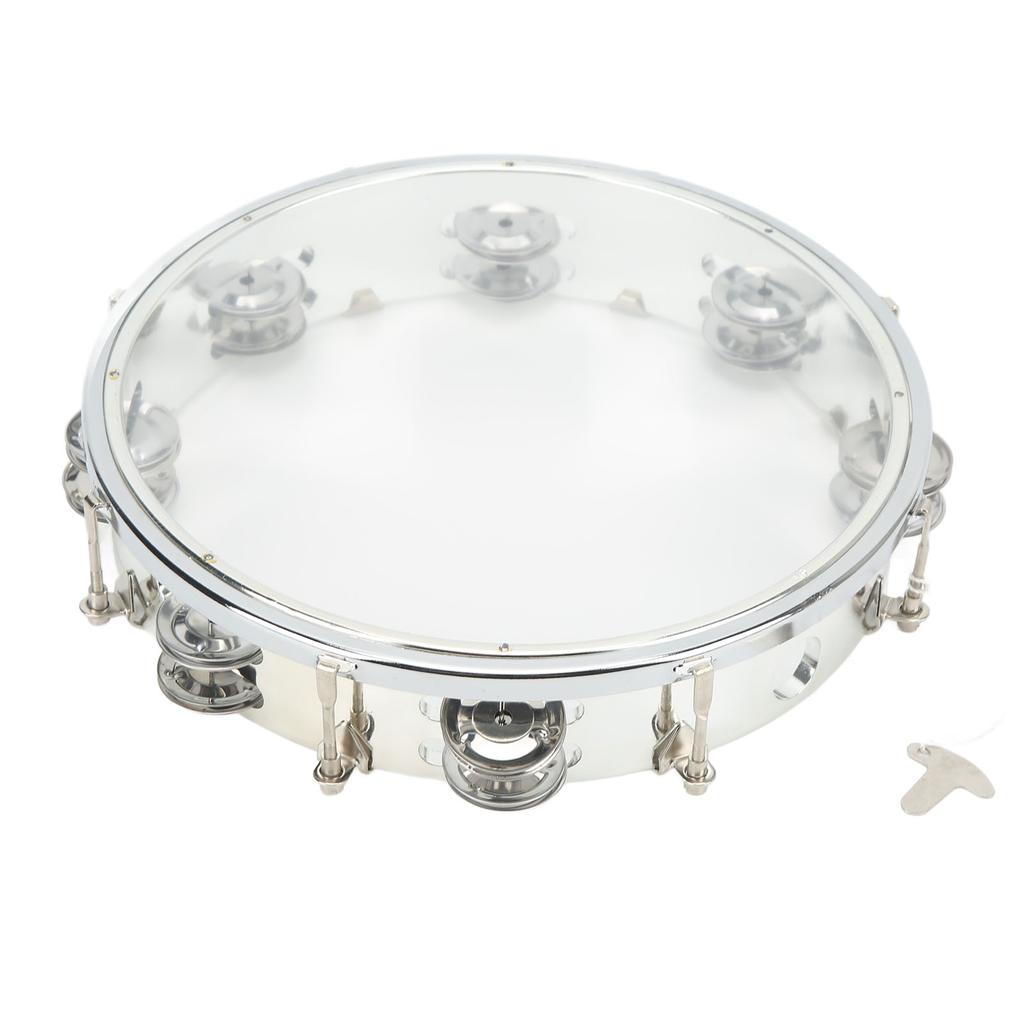 10in Hand Drum Adjustable Tone Double Row ABS Light Hand Bell Handheld Percussion Transparent