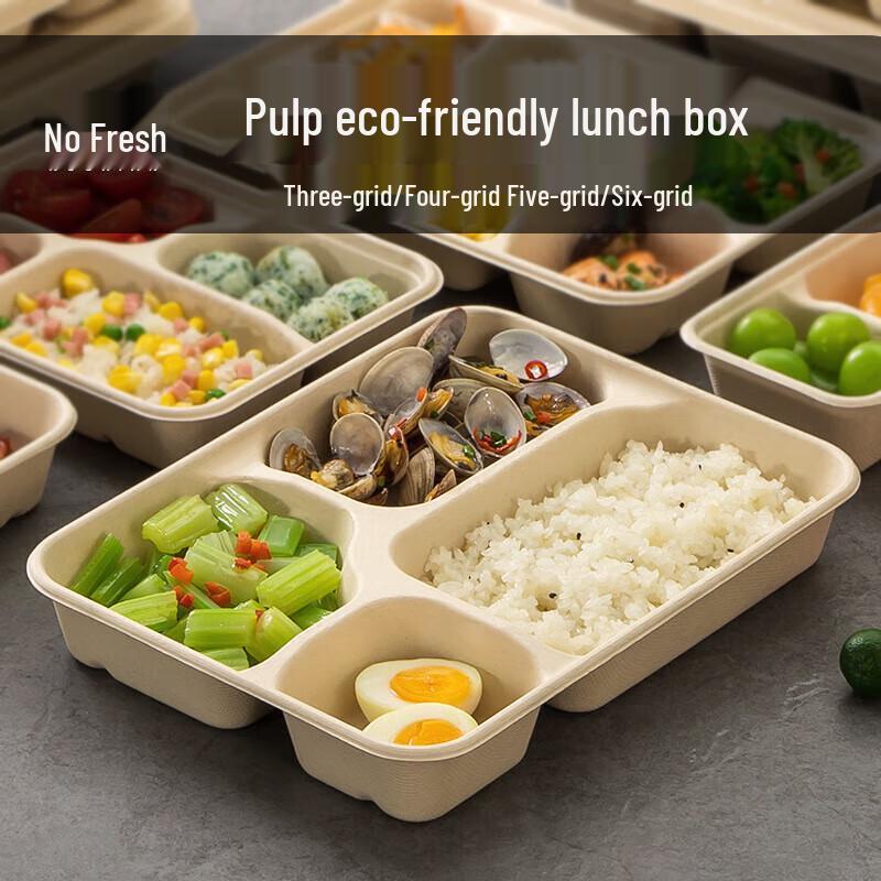 Nuoxian Biodegradable 6-Compartment Disposable Lunch Boxes, 100-Pack